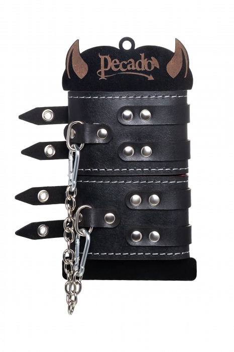 Черные кожаные оковы с двумя ремнями и красной подкладкой - Pecado - купить с доставкой в Благовещенске