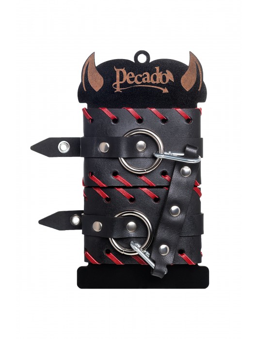 Черно-красные оковы из натуральной кожи - Pecado - купить с доставкой в Благовещенске