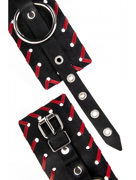 Черно-красные оковы из натуральной кожи - Pecado - купить с доставкой в Благовещенске