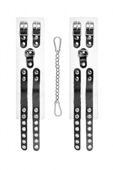 Бело-черные оковы с двумя ремешками и люверсами - Pecado - купить с доставкой в Благовещенске