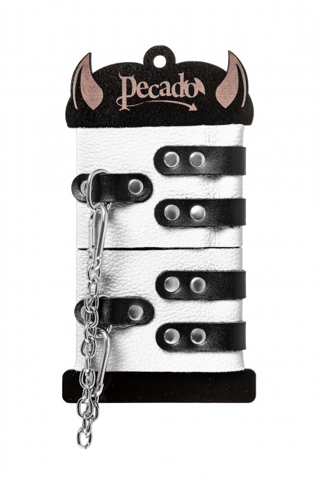 Бело-черные оковы с двумя ремешками и люверсами - Pecado - купить с доставкой в Благовещенске