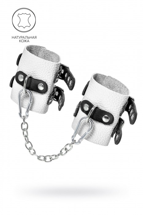 Бело-черные наручники с двумя ремешками и люверсами - Pecado - купить с доставкой в Благовещенске