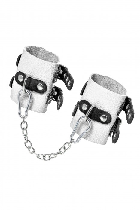 Бело-черные наручники с двумя ремешками и люверсами - Pecado - купить с доставкой в Благовещенске