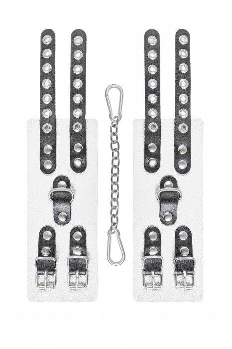 Бело-черные наручники с двумя ремешками и люверсами - Pecado - купить с доставкой в Благовещенске