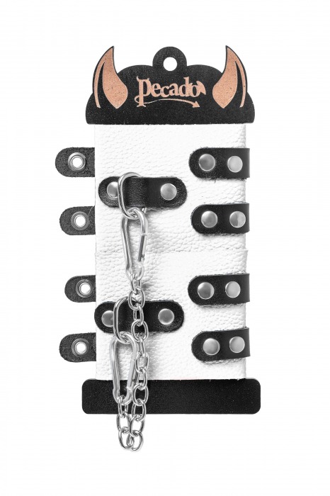 Бело-черные наручники с двумя ремешками и люверсами - Pecado - купить с доставкой в Благовещенске