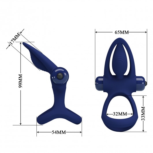 Синее эрекционное кольцо с 10 режимами вибрации и подхватом мошонки - Baile - в Благовещенске купить с доставкой