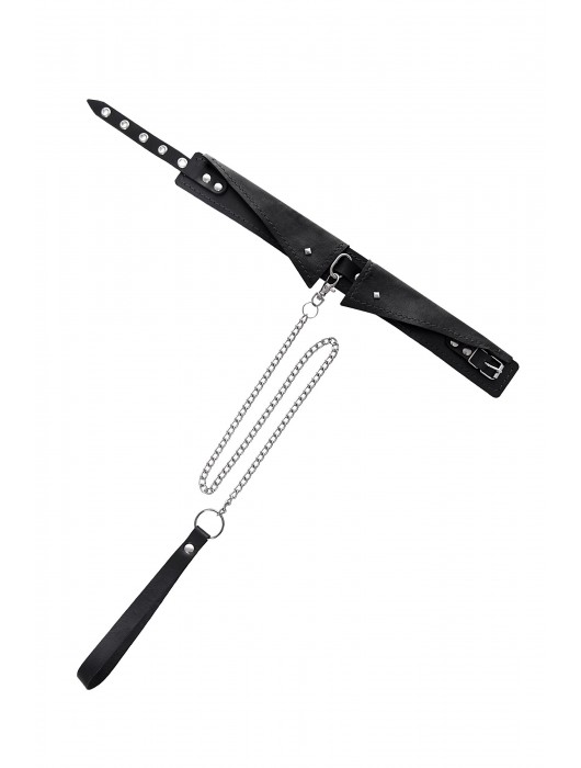 Черный кожаный ошейник-воротник с поводком - Pecado - купить с доставкой в Благовещенске