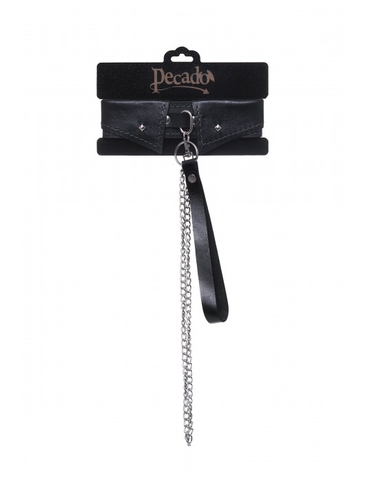 Черный кожаный ошейник-воротник с поводком - Pecado - купить с доставкой в Благовещенске