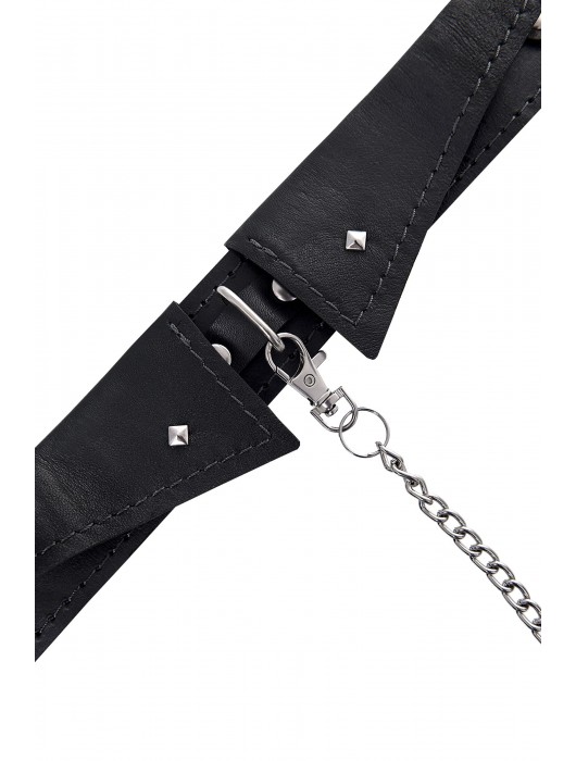 Черный кожаный ошейник-воротник с поводком - Pecado - купить с доставкой в Благовещенске