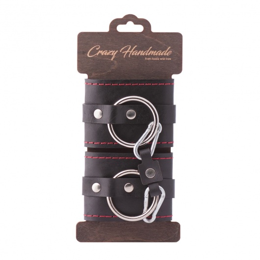 Черные однослойные кожаные наручники с контрастной строчкой - Crazy Handmade - купить с доставкой в Благовещенске