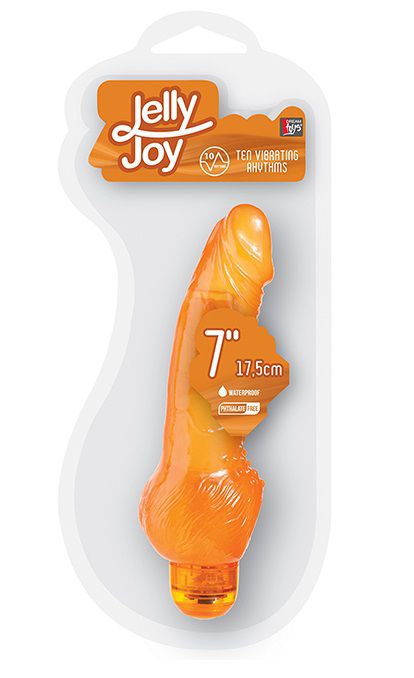 Оранжевый гелевый вибратор с широким основанием JELLY JOY 7INCH 10 RHYTHMS - 17,5 см. - Dream Toys