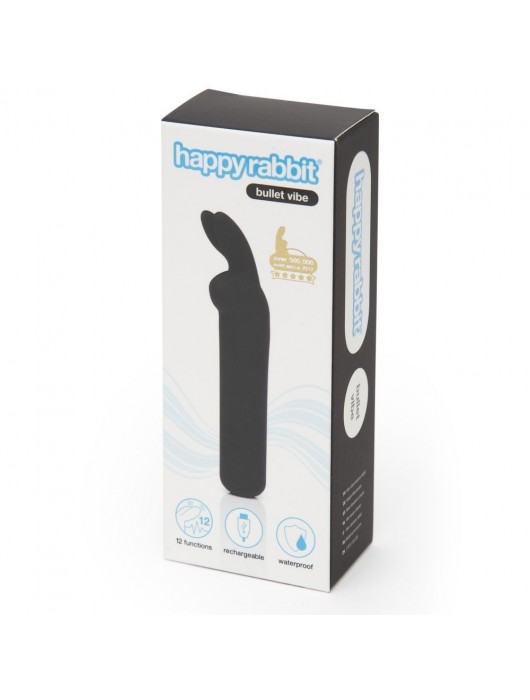 Черная вибропуля с ушками Rechargeable Rabbit Ears Bullet Vibrator - Happy Rabbit