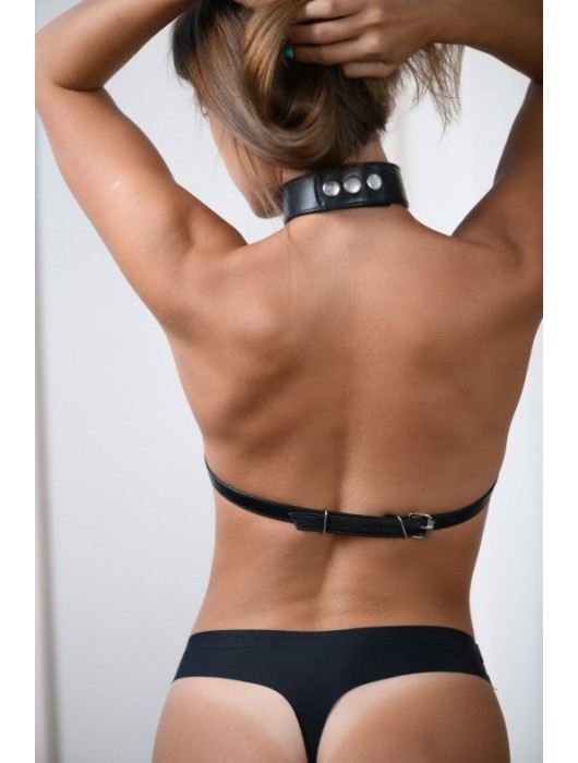 Черная кожаная сбруя с ошейником plus size из нежной кожи - БДСМ Арсенал - купить с доставкой в Благовещенске