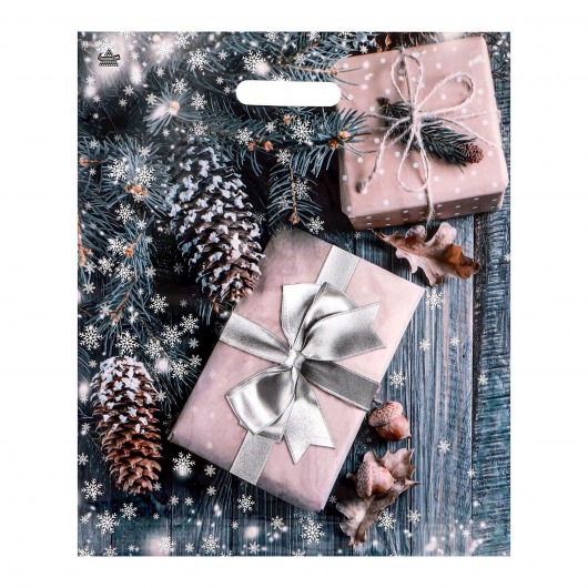Новогодний пакет с принтом в виде подарков и вырубной ручкой (45х38 см) - Сима-Ленд - купить с доставкой в Благовещенске