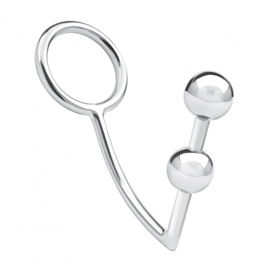 Кольцо на пенис с анальным стимулятором Two Bead Stainless Steel Anal Hook   Cock Ring - BlueLine - в Благовещенске купить с доставкой