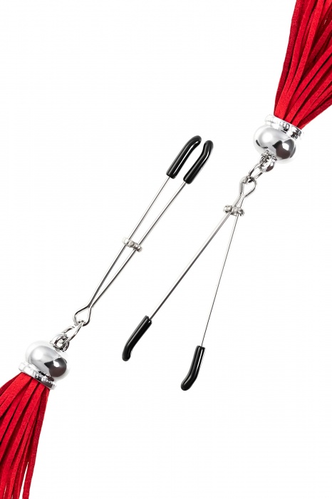 Зажимы на соски «Вилки» с красными кисточками из замши - Pecado - купить с доставкой в Благовещенске