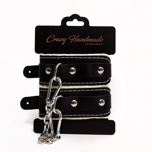 Черные скругленные наручники с мягкой бежевой подкладкой - Crazy Handmade - купить с доставкой в Благовещенске