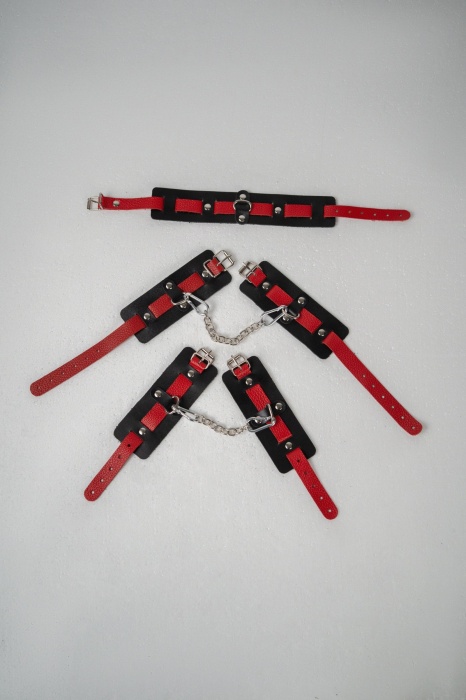 Черно-красный набор фиксаций: наручники, оковы и ошейник - Crazy Handmade - купить с доставкой в Благовещенске