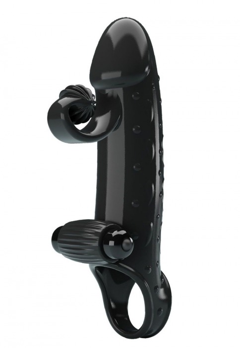 Черная вибронасадка на пенис с подхватом мошонки - 20 см. - Baile - в Благовещенске купить с доставкой