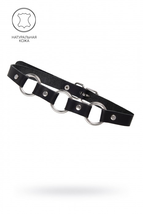 Черный кожаный чокер-ошейник с тремя кольцами - Pecado - купить с доставкой в Благовещенске