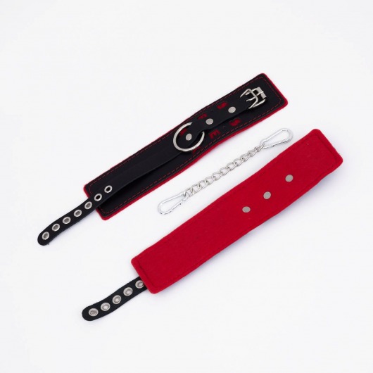 Черно-красные оковы с красной строчкой Sex - Crazy Handmade - купить с доставкой в Благовещенске