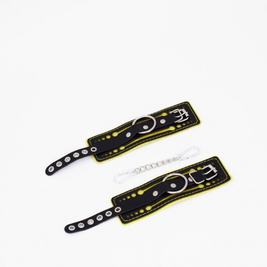 Черно-желтые кожаные наручники с жёлтой строчкой - Crazy Handmade - купить с доставкой в Благовещенске