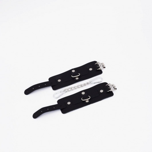 Черные кожаные наручники с хромированной фурнитурой - Crazy Handmade - купить с доставкой в Благовещенске