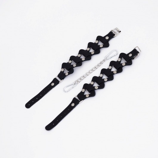 Черные кожаные наручники из звеньев - Crazy Handmade - купить с доставкой в Благовещенске