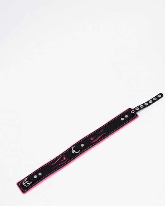 Черно-розовый кожаный ошейник с розовой строчкой - Crazy Handmade - купить с доставкой в Благовещенске