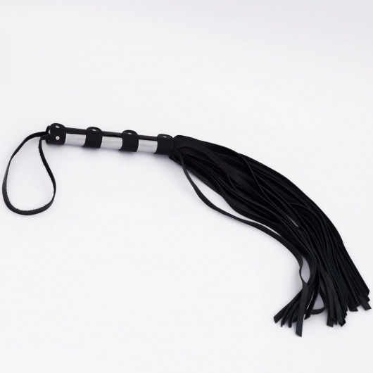 Черный кожаный флоггер со стальной ручкой - 45 см. - Crazy Handmade - купить с доставкой в Благовещенске