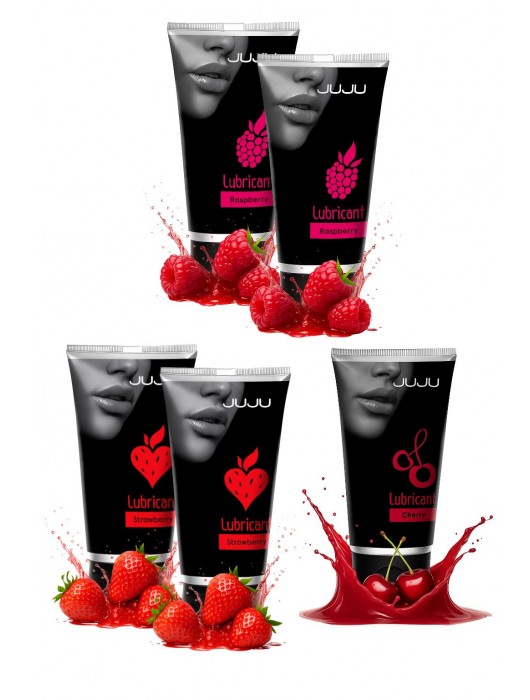 Набор из 5 съедобных лубрикантов JUJU (клубника х 2, малина х 2, вишня) - JuJu - купить с доставкой в Благовещенске