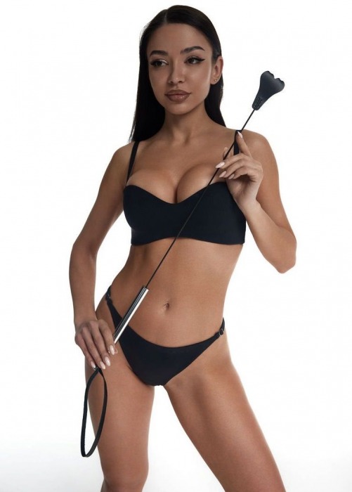 Стек с черным кожаным наконечником в виде сердца и металлической ручкой - 67 см. - Crazy Handmade - купить с доставкой в Благовещенске