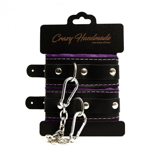 Черно-фиолетовые скругленные наручники с мягкой подкладкой - Crazy Handmade - купить с доставкой в Благовещенске