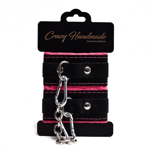 Черно-розовые скругленные наручники с мягкой подкладкой - Crazy Handmade - купить с доставкой в Благовещенске