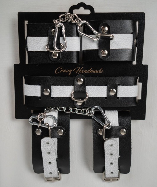 Набор фиксаторов из черной и белой натуральной кожи - Crazy Handmade - купить с доставкой в Благовещенске