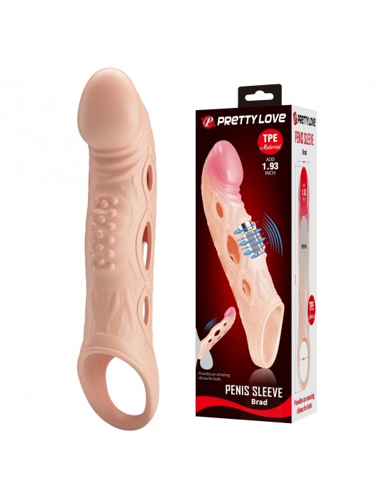 Телесная удлиняющая насадка с рельефом и вибрацией Brad - 21,3 см. - Baile - в Благовещенске купить с доставкой