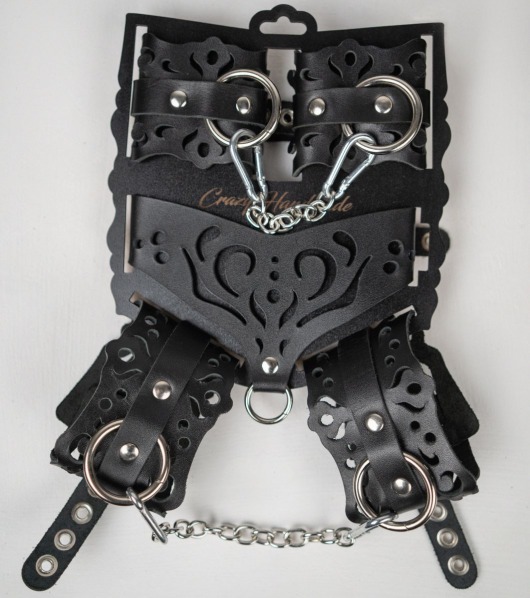 Черный ажурный кожаный набор фиксаций - Crazy Handmade - купить с доставкой в Благовещенске