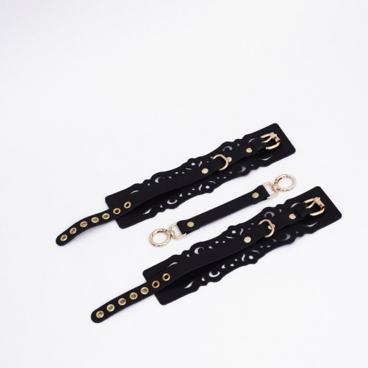 Черный кожаные оковы с узорами и золотистой фурнитурой - Crazy Handmade - купить с доставкой в Благовещенске