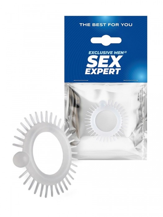 Эластичное эрекционное кольцо с шипиками и шариком - Sex Expert - в Благовещенске купить с доставкой