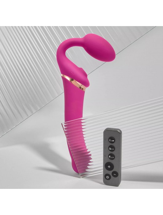 Ярко-розовый безремневой страпон Multi Orgasm Bendable Strap-On size XL с клиторальной стимуляцией - Strap-on-me - купить с доставкой в Благовещенске