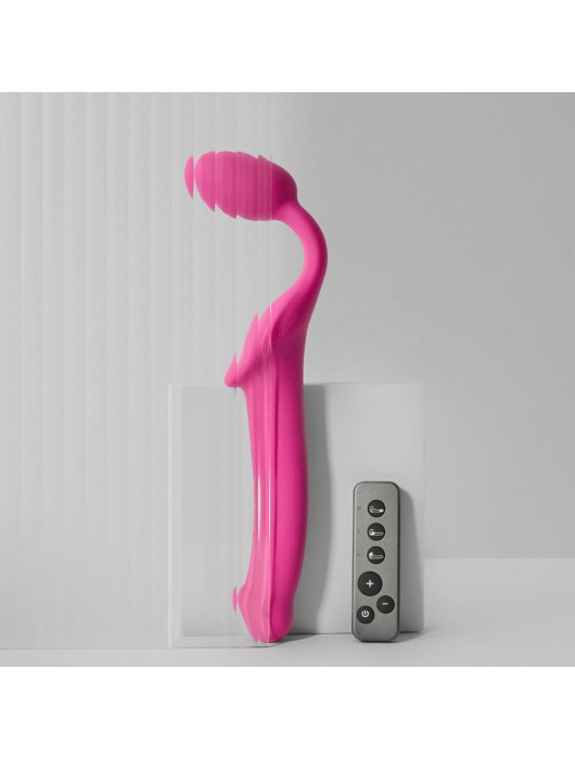 Ярко-розовый безремневой страпон Strap-on-me Vibrating Bendable Strap-On size L - Strap-on-me - купить с доставкой в Благовещенске