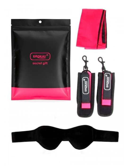 Черно-розовый эротический набор: маска, наручники и повязка - Erokay - купить с доставкой в Благовещенске