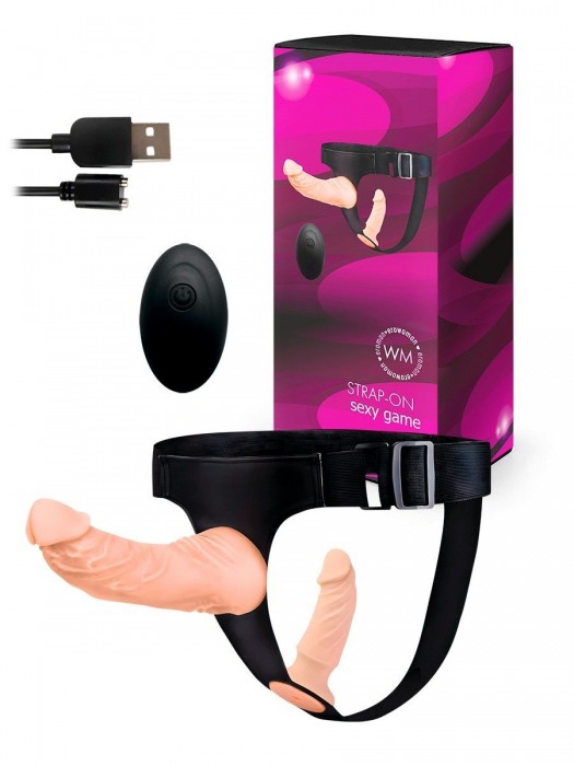 Женский страпон с 2 насадками, вибрацией и пультом ДУ - Erowoman-Eroman - купить с доставкой в Благовещенске