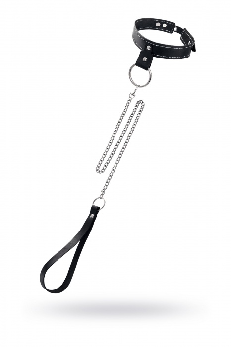 Черный узкий однослойный ошейник с серебристым поводком-цепочкой - Pecado - купить с доставкой в Благовещенске