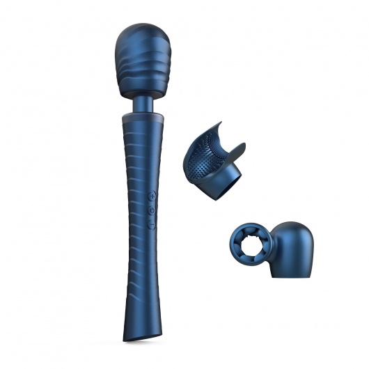 Синий вибромассажёр с насадками Man.wand Edgy - Manwan - в Благовещенске купить с доставкой