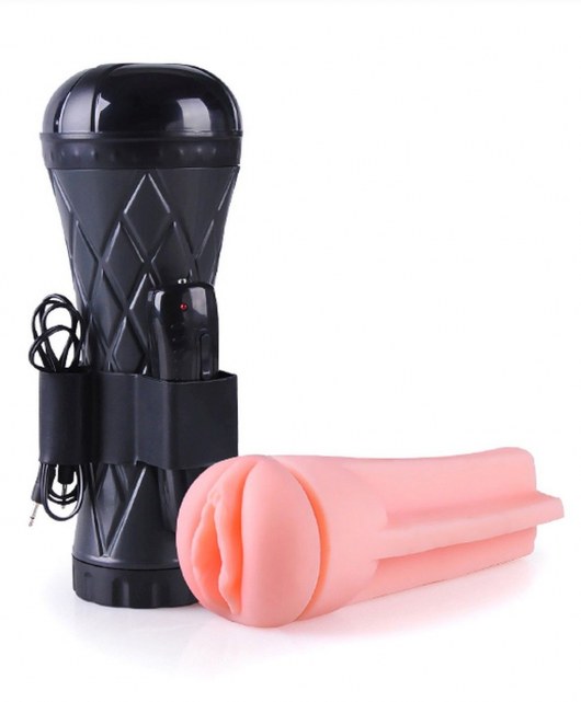 Телесный мастурбатор-вагина в черной колбе с вибрацией - Boys of Toys - в Благовещенске купить с доставкой