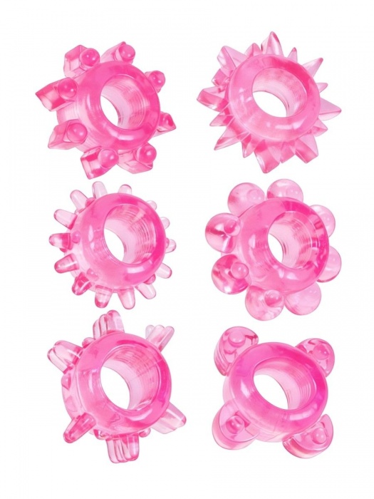 Набор из 6 розовых эрекционных колец с различным рельефом - Erowoman-Eroman - в Благовещенске купить с доставкой