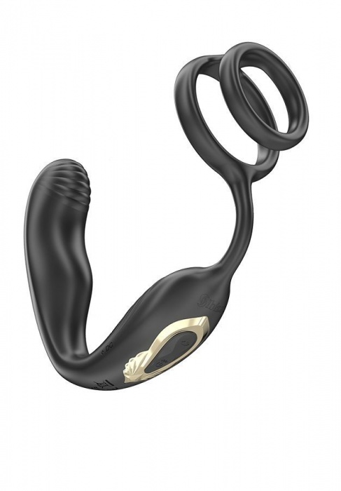 Черная анальная пробка с вращением и эрекционными кольцами - Ibiza - в Благовещенске купить с доставкой