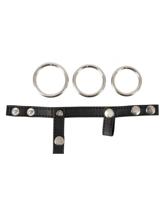 Подхват для мошонки с 3 съемными эрекционными кольцами Leder-Riemen - Orion - в Благовещенске купить с доставкой