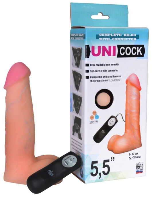 Фаллическая насадка Харнесс UNICOCK 5,5  с вибрацией - 17 см. - LOVETOY (А-Полимер) - купить с доставкой в Благовещенске